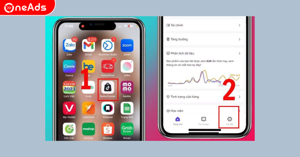 Bước 1: Vào SellerCenter của TikTok rồi vào tiếp phần Cài đặt.