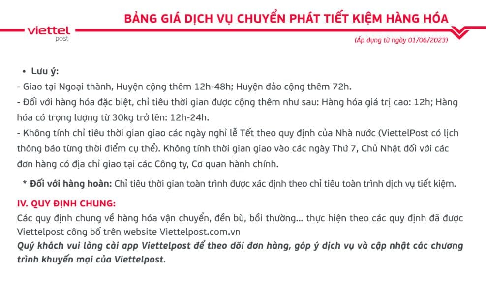 Bảng giá dịch vụ chuyển phát nhanh hàng hóa, tài liệu