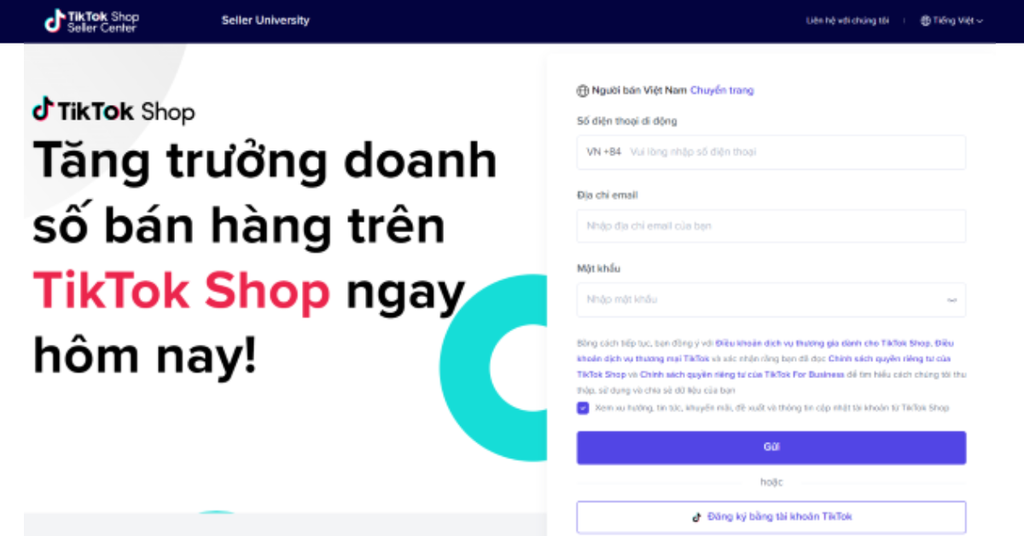 Hướng dẫn chi tiết cách tạo TikTok Shop bán hàng hiệu quả - Bước 1 Truy cập vào website chính thức của TikTok Shop Seller Center