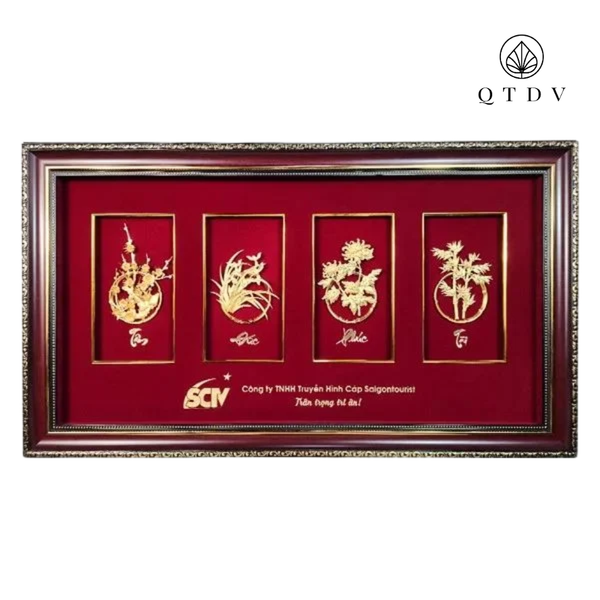 tranh tứ quý dát vàng
