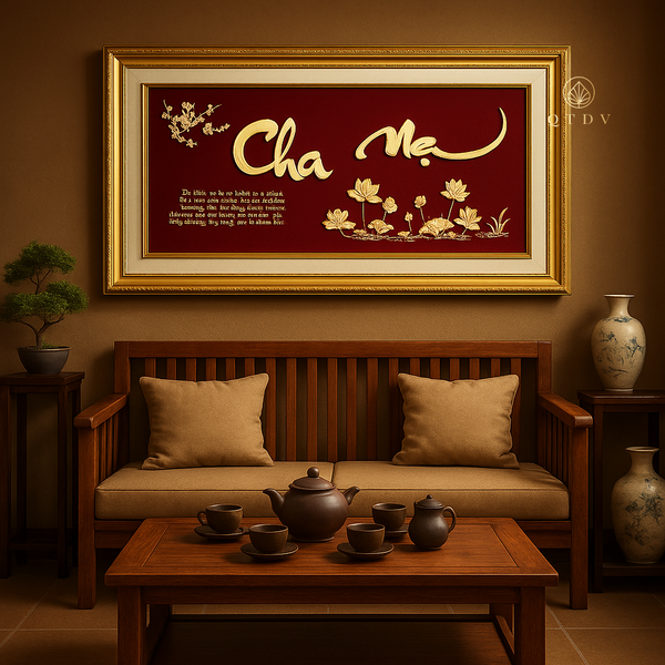 tranh chữ cha mẹ dát vàng