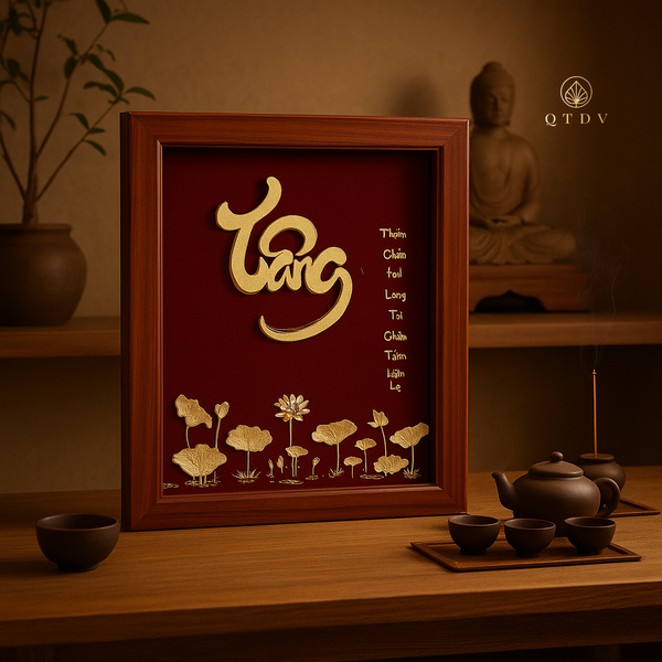 tranh chữ tâm dát vàng