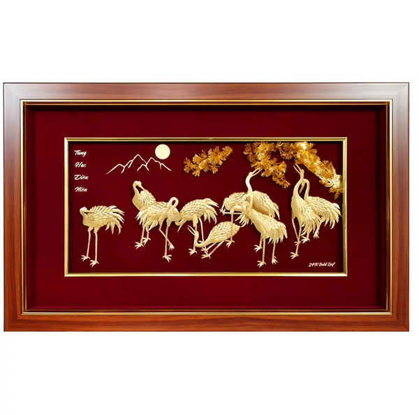 tranh tùng hạc dát vàng