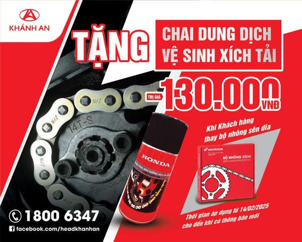 Thay bộ nhông sên dĩa, nhận ngay chai dung dịch vệ sinh xích trị giá 130.000đ tại HEAD Khánh An