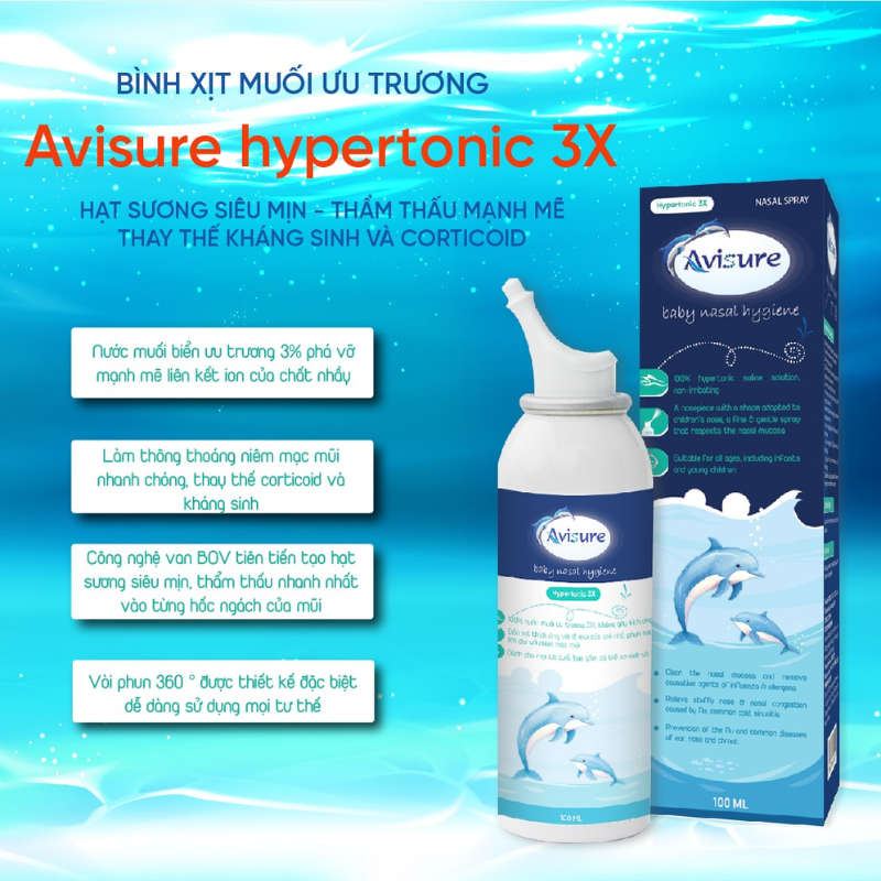 nhathuocvietnhat.vn - Avisure Hypertonic 3X chai xịt mũi ưu trương chính hãng với công nghệ van BOV 360 độ cho trẻ từ 3 tháng tuổi