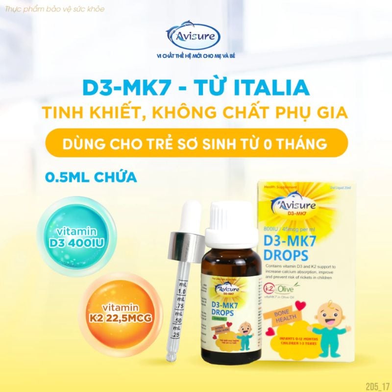 nhathuocvietnhat.vn - Avisure D3 MK7 Drops- Bổ sung vitamin an toàn giúp con ngủ ngon, ít quấy khóc và phát triển toàn diện