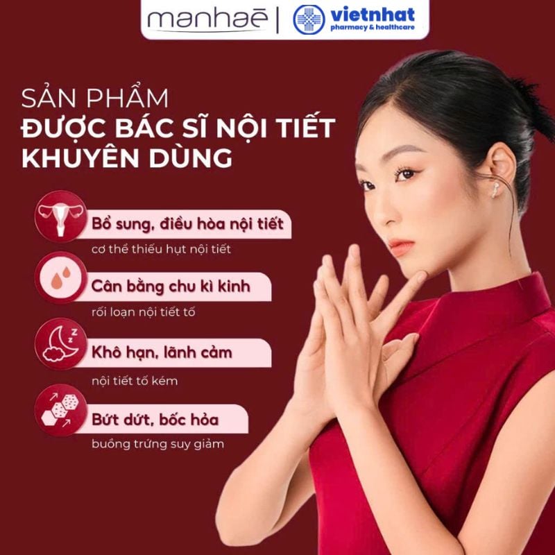 nhathuocvietnhat.vn - Manhae kết hợp nhiều thành phần tự nhiên giúp cân bằng nội tiết tố cho phụ nữ trong giai đoạn tiền mãn kinh và mãn kinh.