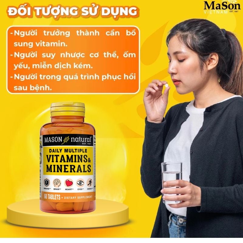 nhathuocvietnhat.vn - Multiple Vitamins Mason phù hợp cho người trưởng thành có chế độ dinh dưỡng thiếu hụt, người suy nhược cơ thể, người cần phục hồi sau bệnh