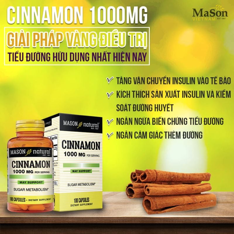 nhathuocvietnhat.vn - Mason Natural Cinnamon 1000mg chính hãng - Giải pháp kiểm soát đường huyết tốt nhất cho người tiểu đường