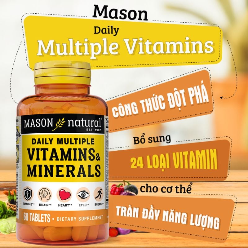 nhathuocvietnhat.vn - Multiple Vitamins Mason bổ sung 24 loại vitamin và khoáng chất thiết yếu, giúp tăng cường miễn dịch và hỗ trợ phục hồi sức khỏe