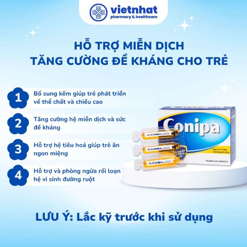 nhathuocvietnhat.vn - Conipa, Dung dịch bổ sung kẽm giúp trẻ ăn ngon miệng, tăng trưởng và phát triển toàn diện