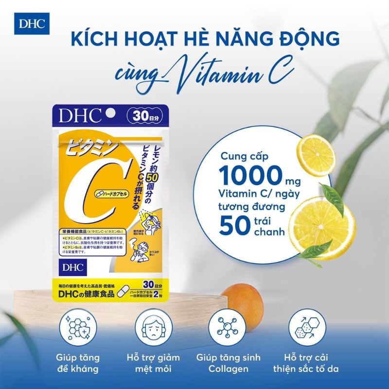 nhathuocvietnhat.vn - DHC Vitamin C bổ sung 1000mg Vitamin C tương đương 50 trái chanh tươi