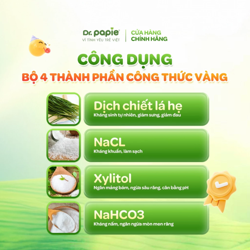 nhathuocvietnhat.vn - Thành phần nổi bật của Gạc Rơ Lưỡi Dr. Papie cho trẻ sơ sinh