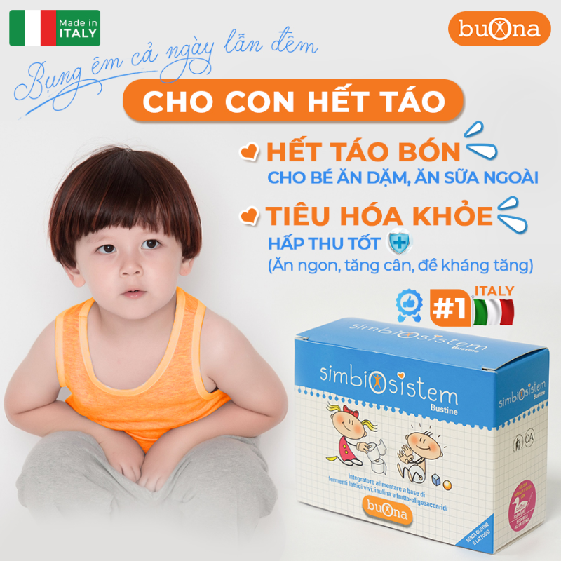 nhathuocvietnhat.vn - Simbiosistem Bustine, cung cấp lợi khuẩn và chất xơ, giúp cân bằng hệ vi sinh đường ruột, giảm táo bón cho trẻ