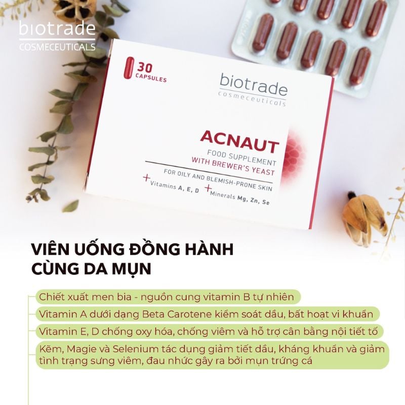 nhathuocvietnhat.vn - Viên uống Biotrade Acnaut - Kết hợp hoàn hảo men bia, vitamin và kẽm giúp da sạch mụn, hết thâm