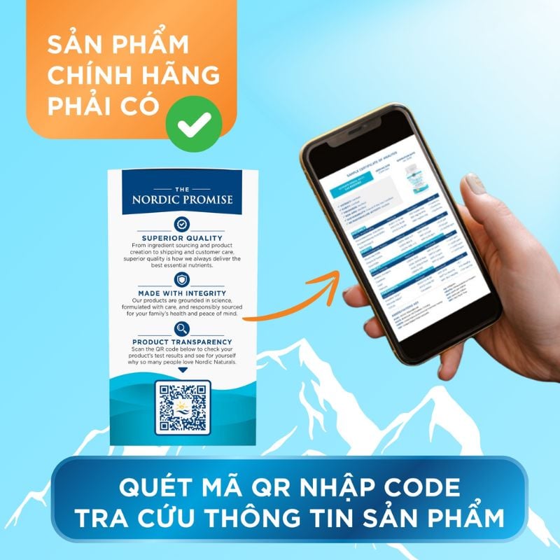 nhathuocvietnhat.vn - Quét mã QR của Nordic Naturals giúp tra cứu thông tin chứng nhận từ đơn vị thứ 3, giúp bạn xác minh chất lượng sản phẩm.