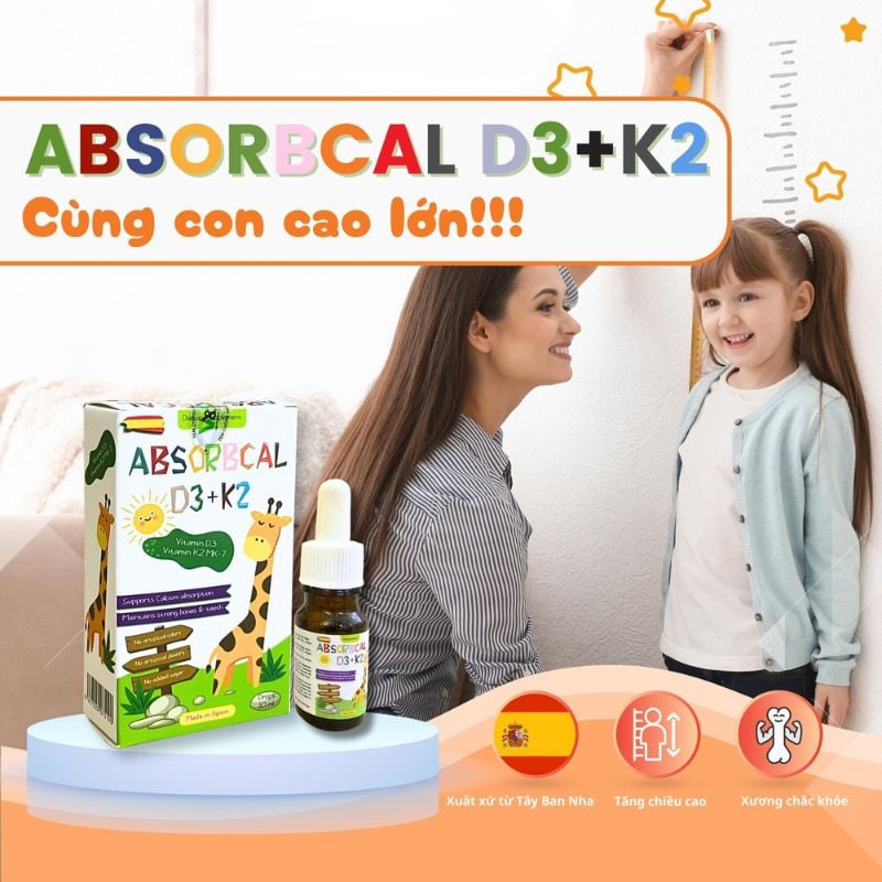 nhathuocvietnhat.vn - Absorbcal D3K2, bổ sung vitamin D3K2 MK7 cho trẻ sơ sinh và trẻ nhỏ, nhập khẩu từ Châu Âu