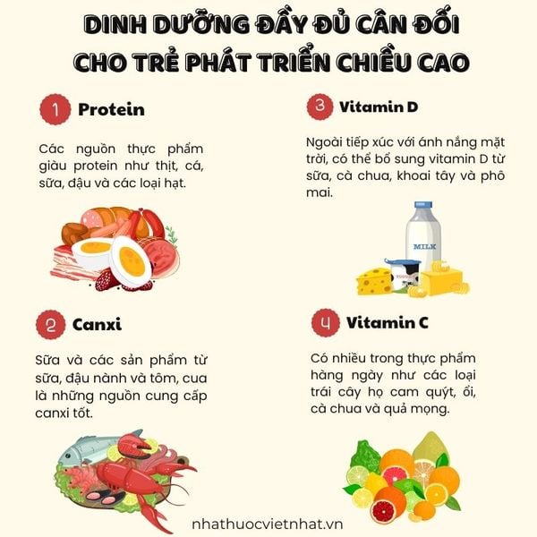 nhathuocvietnhat.vn - Các thực phẩm giàu đạm, canxi, vitamin D và vitamin C để bé phát triển chiều cao tối ưu