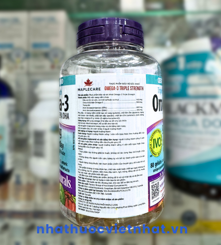 nhathuocvietnhat.vn - Với 900mg Omega-3 hàm lượng cao, Omega 3 Triple Strength Webber Naturals hỗ trợ sức khỏe tim mạch, trí não và  thị lực