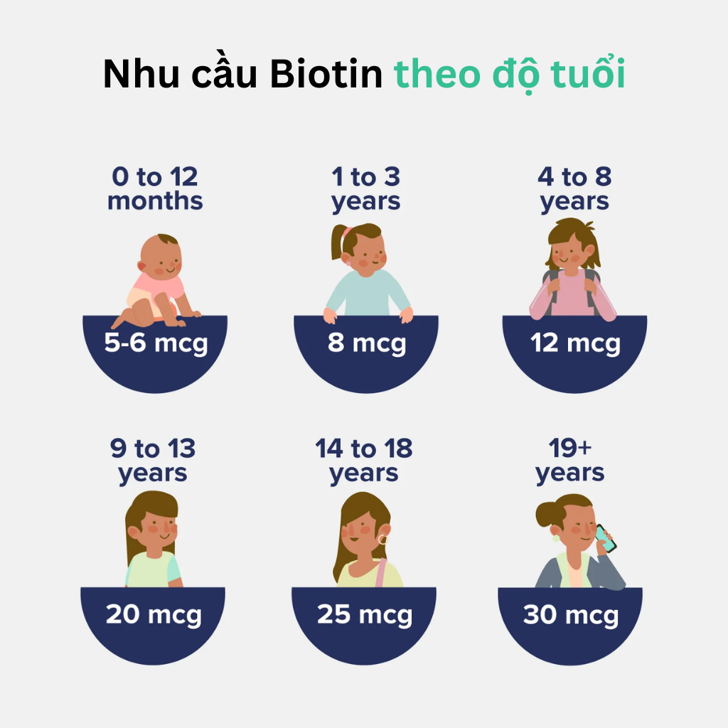nhathuocvietnhat.vn-Biotin: nhu cầu biotin khác nhau theo từng độ tuổi và sự thiếu hụt nhiều nhất là ở bầu và sau sinh