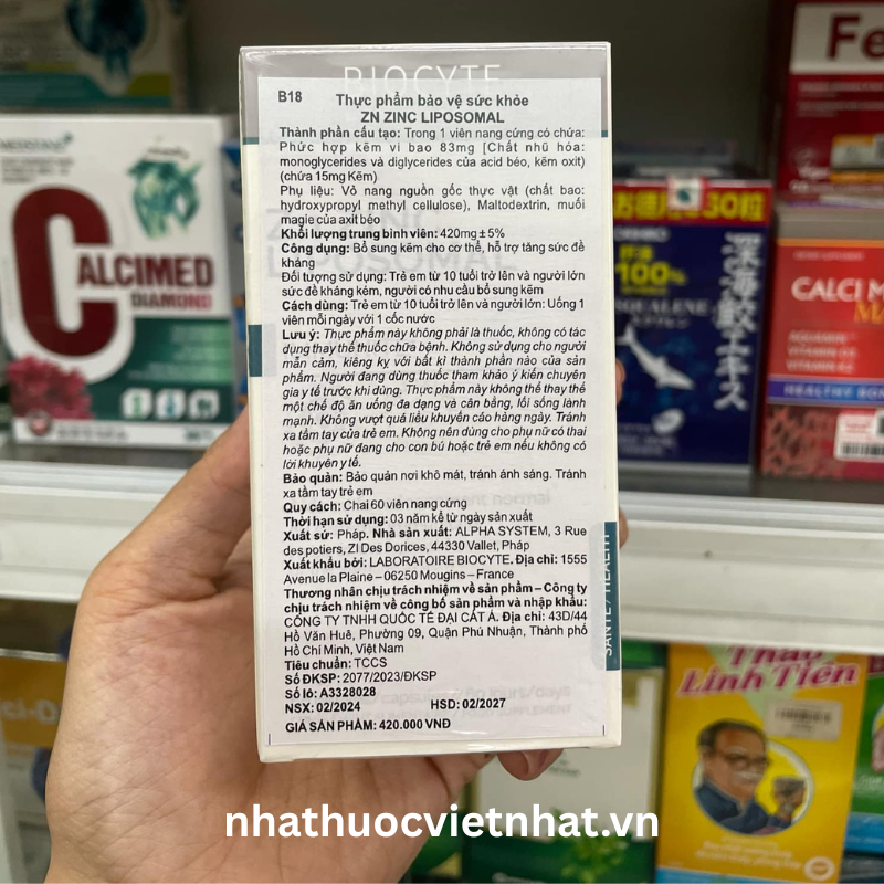 nhathuocvietnhat.vn - Zn Zinc Liposomal nhập khẩu chính hãng có tem và nhãn phụ tiếng Việt