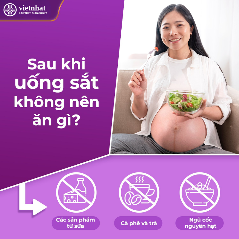 nhathuocvietnhat.vn - Để tối ưu hóa việc hấp thụ sắt, mẹ bầu nên tránh uống sắt cùng lúc với các thực phẩm giàu canxi, trà, cà phê và ngũ cốc nguyên hạt