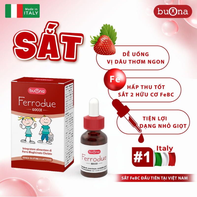 nhathuocvietnhat.vn - Ferrodue Buona sắt nhỏ giọt cho trẻ từ Ý - Công nghệ Bisglycinate hấp thu gấp 3 lần, không gây táo bón