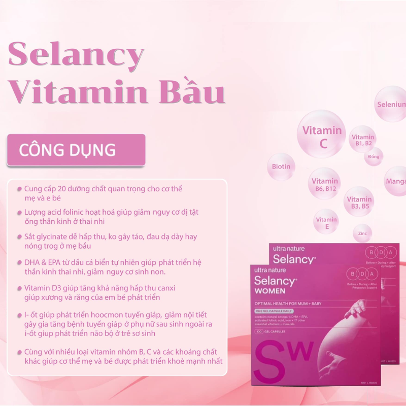 nhathuocvietnhat.vn - Selancy Woman Ultra Nature, cung cấp các vitamin và khoáng chất thiết yếu cho phụ nữ chuẩn bị mang thai, đang mang thai và cho con bú