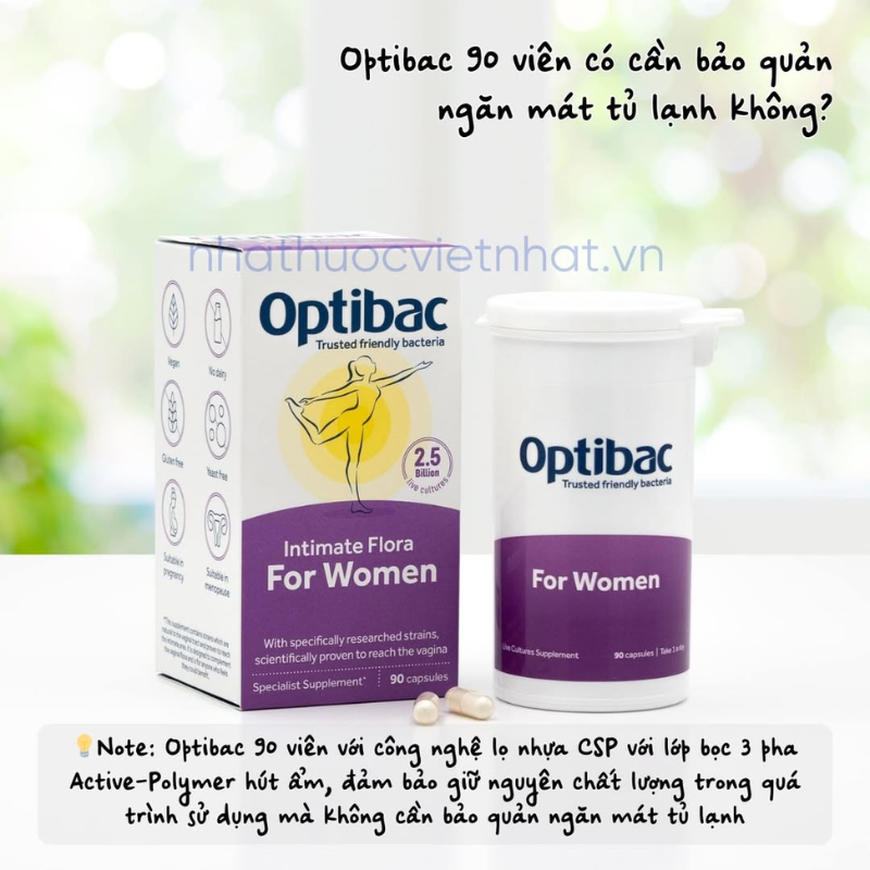 nhathuocvietnhat.vn - Optibac tím 90 viên được thiết kế với công nghệ bao bì hiện đại, không cần bảo quản lạnh