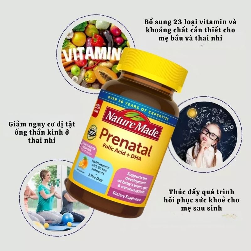 nhathuocvietnhat.vn - Nature Made Prenatal, Vitamin bầu của Mỹ, hỗ trợ phát triển não bộ, mắt và hệ thần kinh của thai nhi.