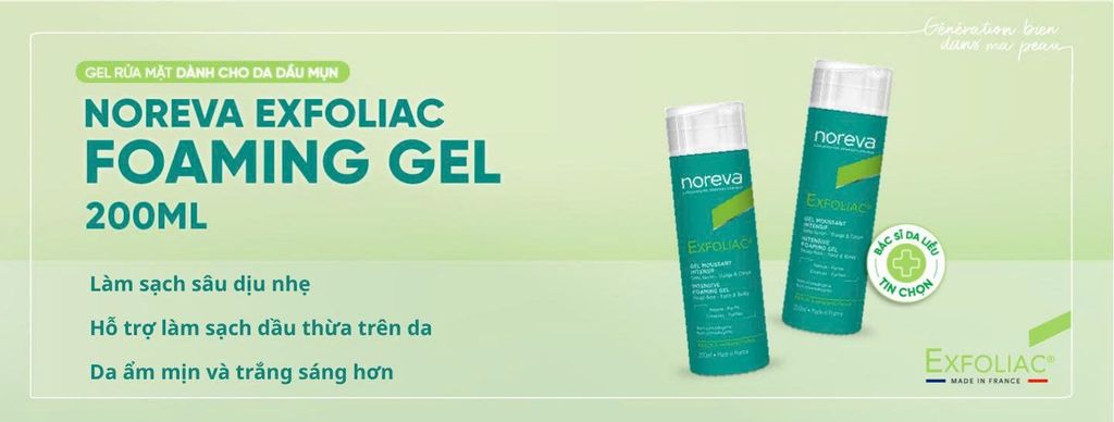 GEL RỬA MẶT DÀNH CHO DA DẦU MỤN NOREVA EXFOLIAC INSENTIVE FOAMING GEL