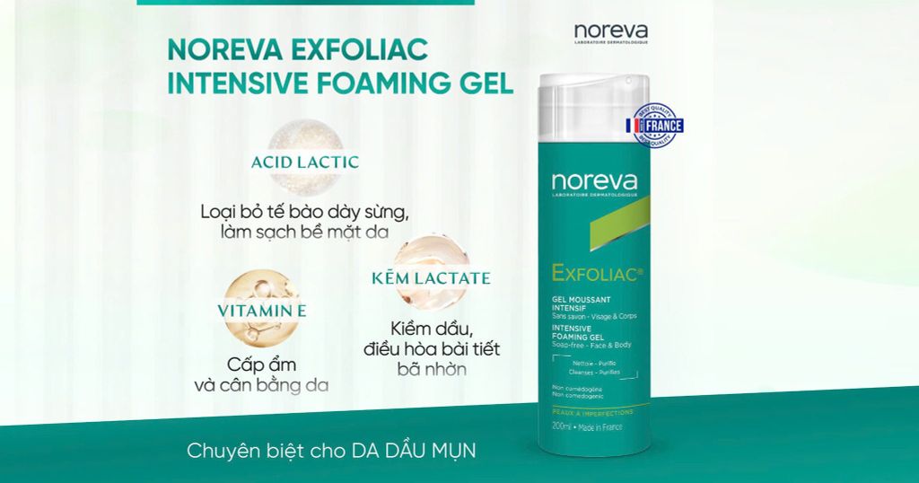 GEL RỬA MẶT DÀNH CHO DA DẦU MỤN NOREVA EXFOLIAC INTENSIVE FOAMING GEL