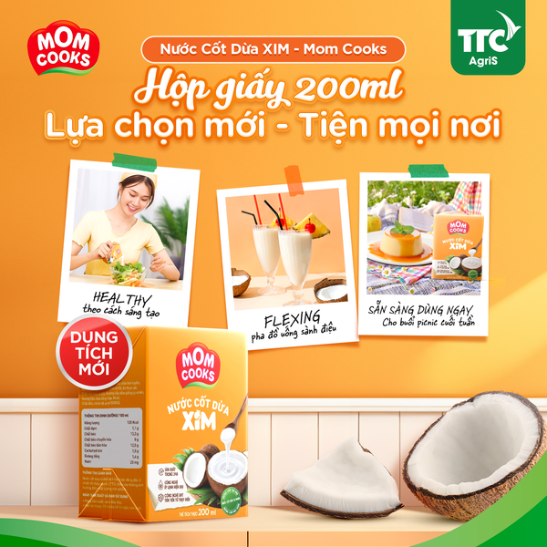 RA MẮT HỘP GIẤY NƯỚC CỐT DỪA XIM - MOM COOKS 200ML - NHỎ GỌN HƠN - TIỆN LỢI HƠN