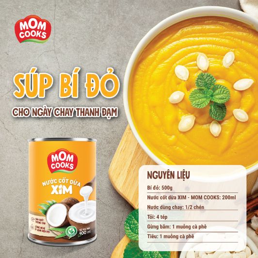 Nước cốt dừa xim Mom Cooks làm súp bí đỏ
