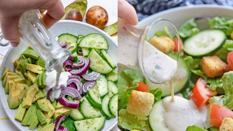 trộn nguyên liệu làm salad bơ