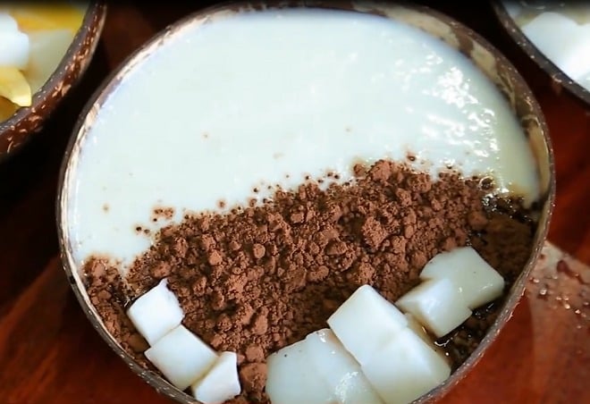 chè dừa dầm mix cacao