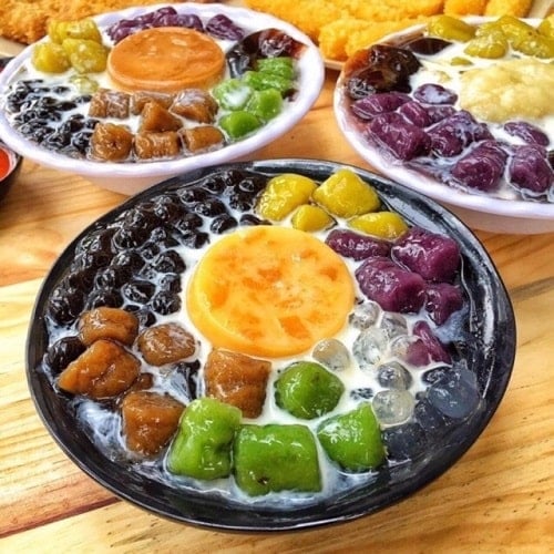 chè khoai dẻo bánh flan