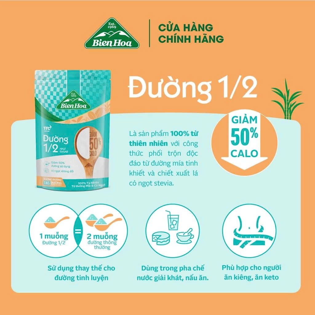 Đường ½ giảm 50 calo Biên hòa làm chè khoai môn bột năng