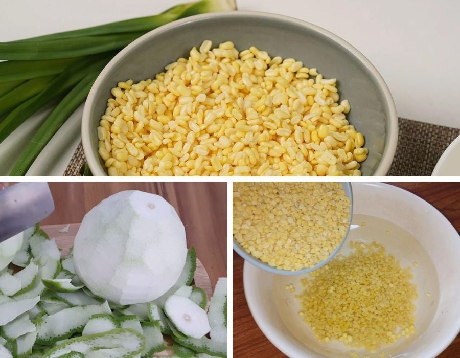 nấu đậu xanh làm chè bưởi