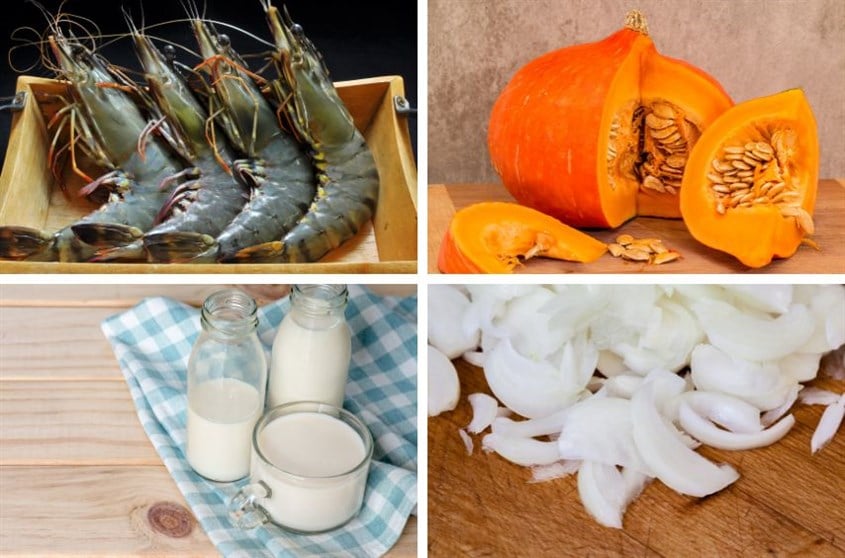 Nguyên liệu làm súp bí đỏ tôm