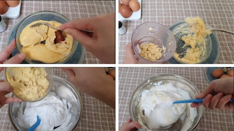 trộn bột  làm vỏ bánh crepe sầu riêng