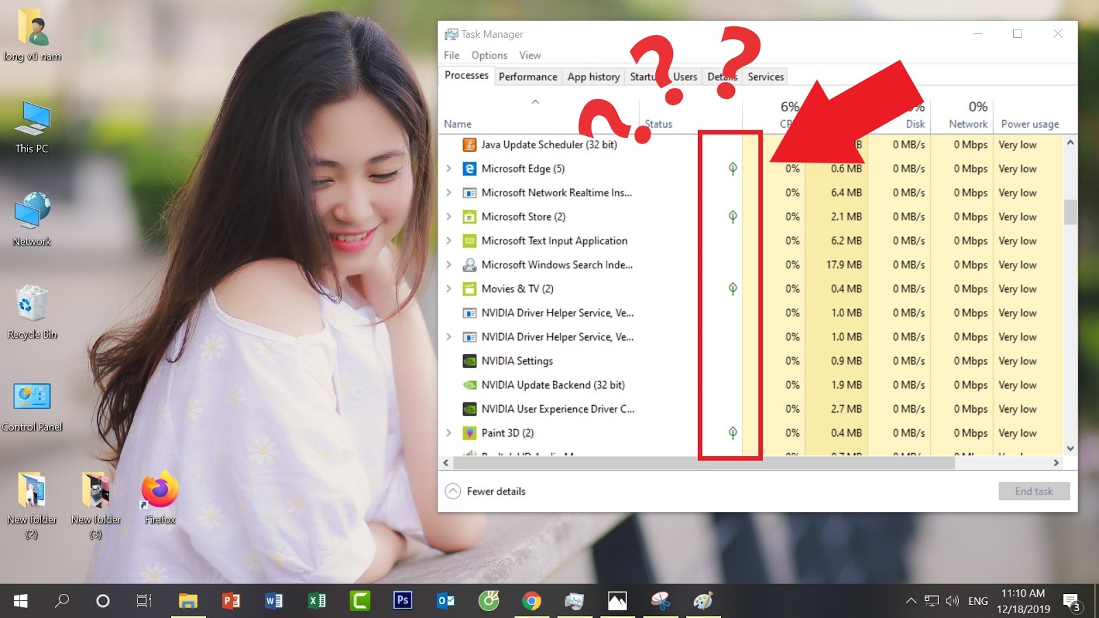 Giải mã biểu tượng "chiếc lá" trong task manager của Windows 10