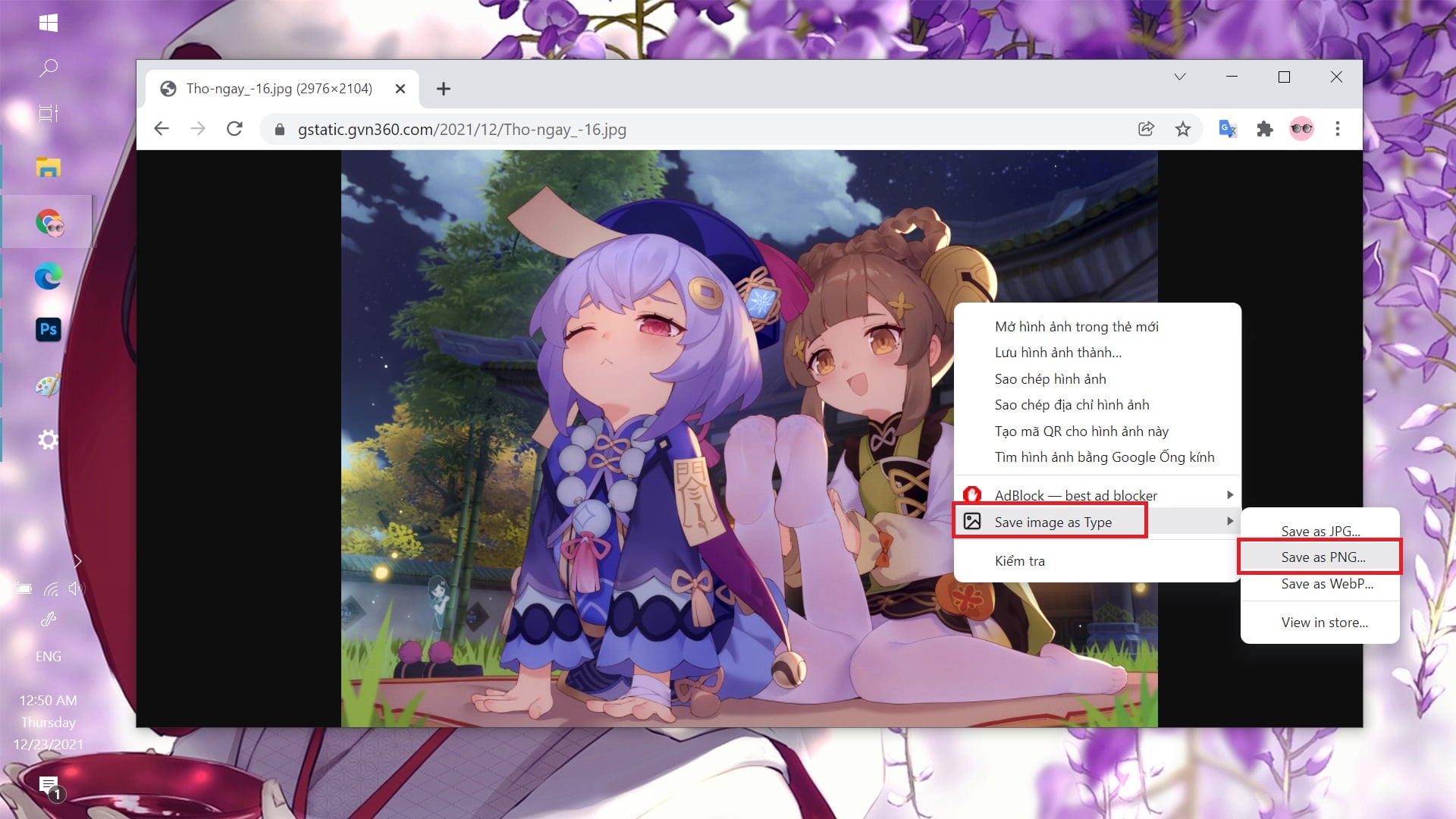 Hướng dẫn lưu nhanh hình nền đẹp trên Chrome với nhiều định dạng trong menu chuột phải