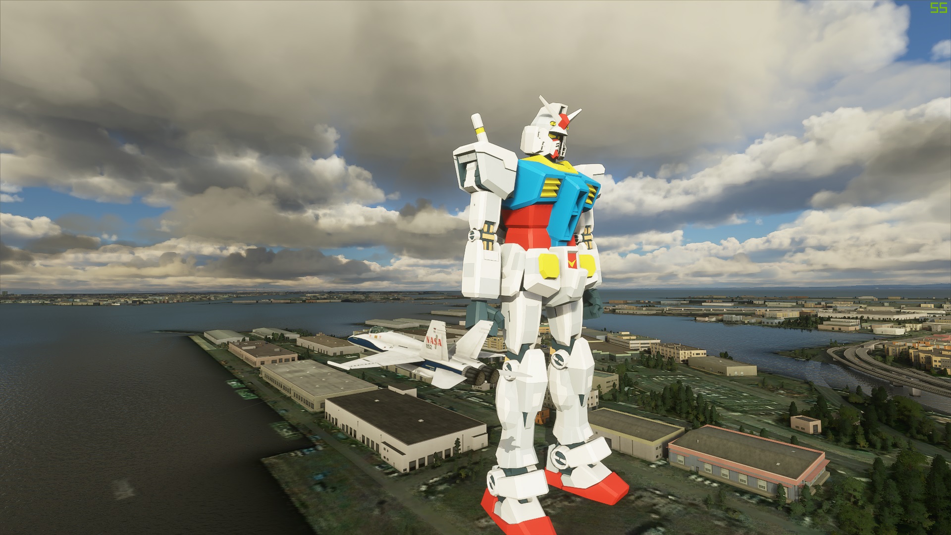 Xuất hiện bức tượng Gundam cực ngầu trong tựa game "2 triệu GB" Flight Simulator, to hơn cả mô hình đang xây bên Nhật