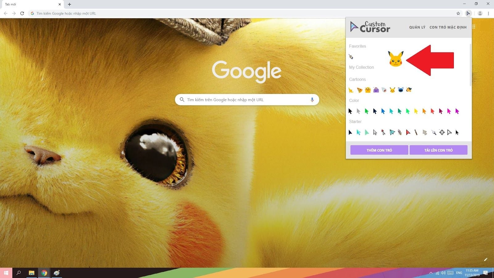 Hướng dẫn giúp trình duyệt Chrome ấn tượng hơn với con trỏ chuột Pikachu