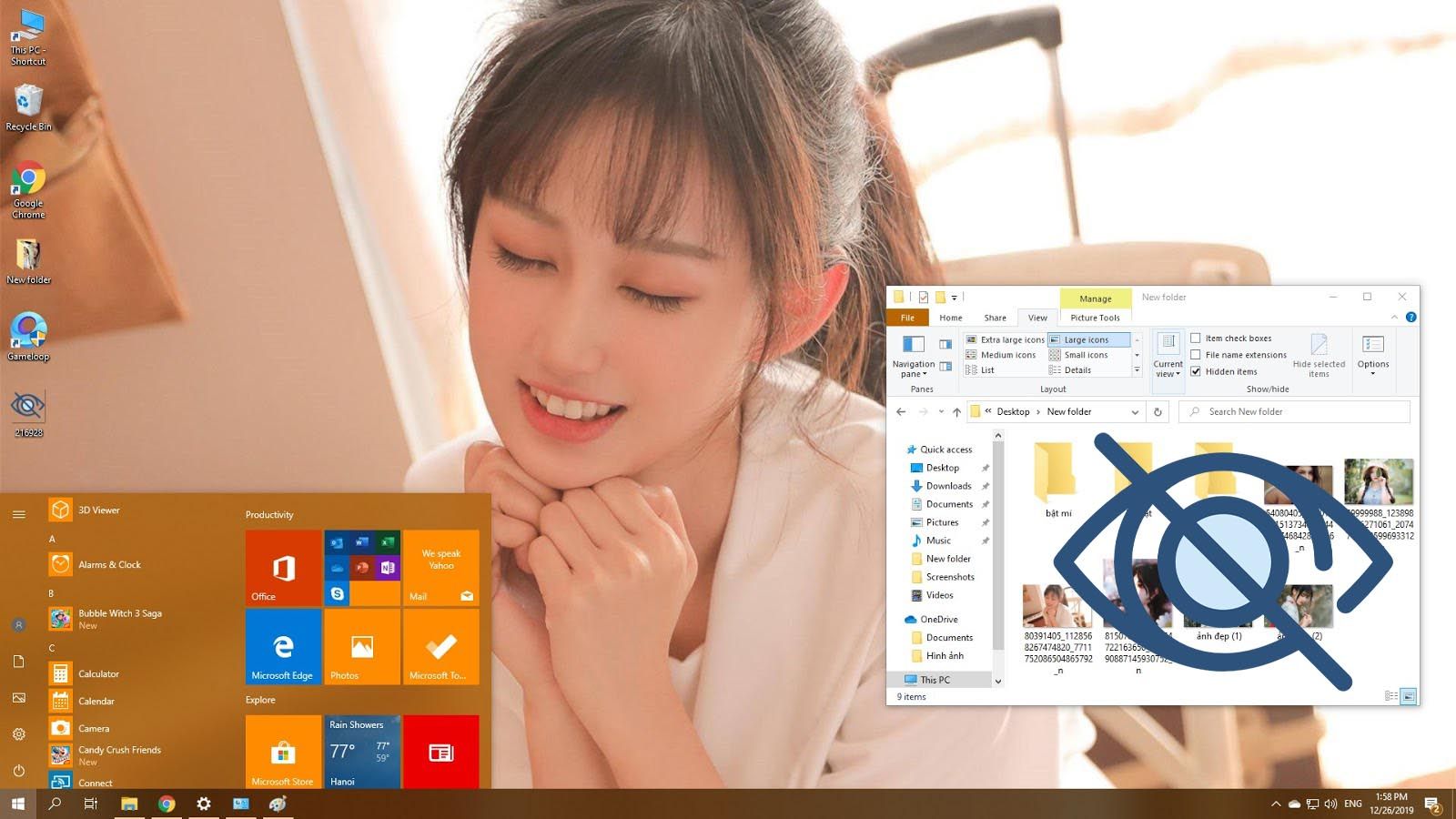 Cách ẩn, hiện nhiều thư mục và tập tin cùng một lúc bằng công cụ chính chủ trên Windows 10