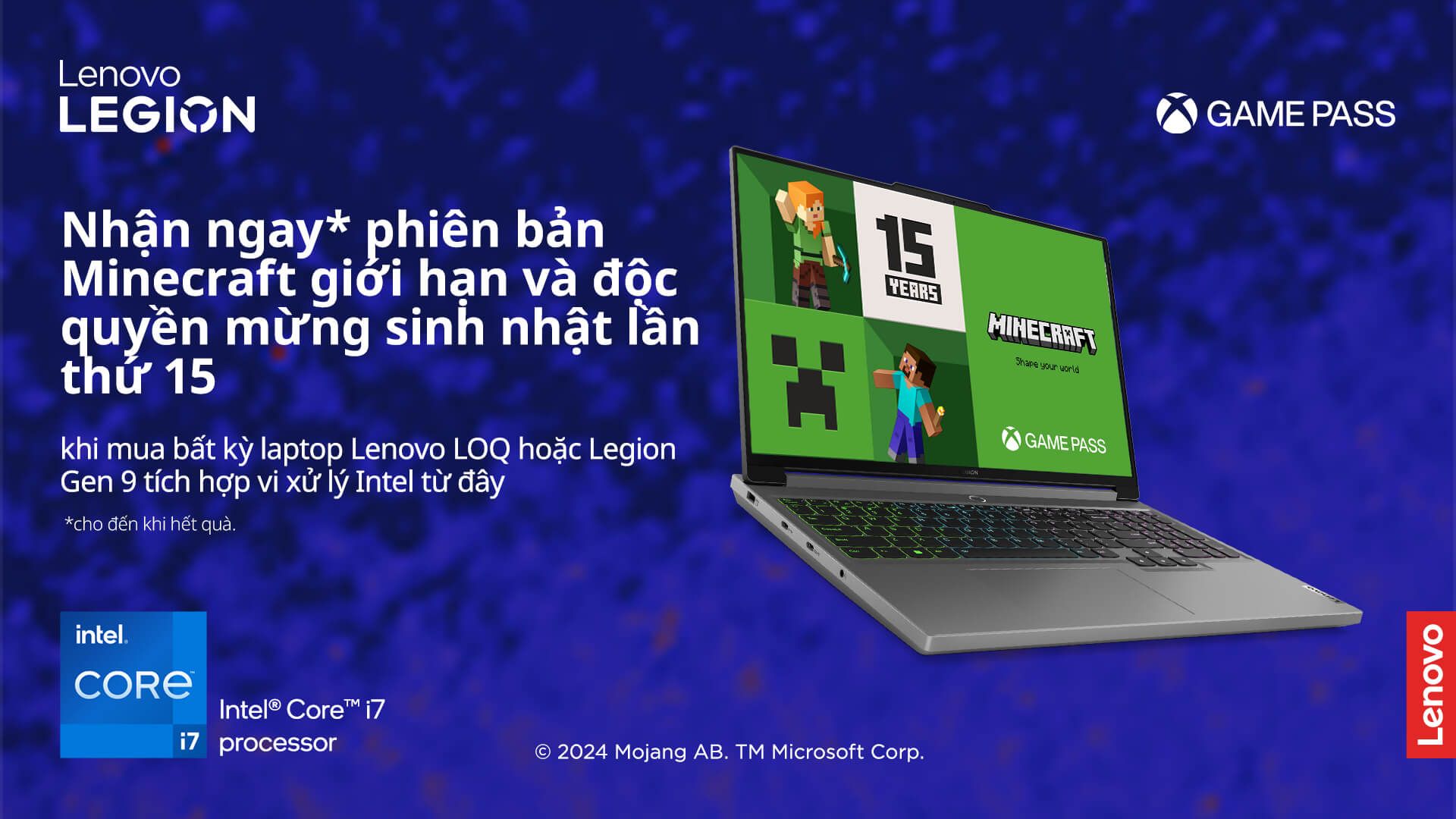 Lenovo x Minecraft 15th Anniversary Celebration: MUA LAPTOP GAMING LENOVO NHẬN BUNDLE GIFT MINECRAFT