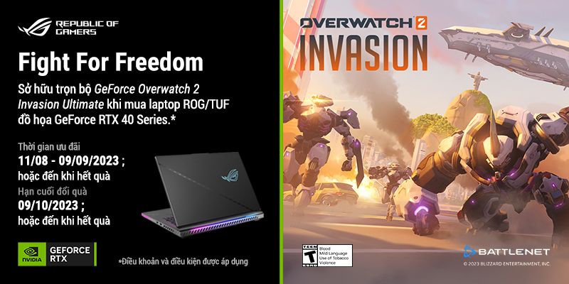 Mua laptop Gaming Asus sử dụng card đồ họa NVIDIA GeForce RTX ™ 40 series để sở hữu ngay trọn bộ Overwatch 2 Invasion Ultimate vừa mới ra mắt