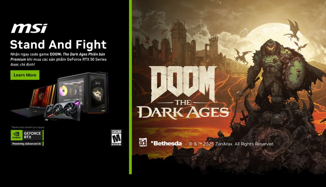 [MSI] Nhận code game DOOM: The Dark Ages Premium Edition khi mua RTX 50 Series