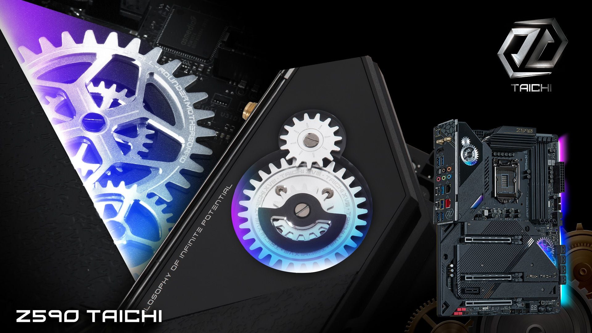 ASRock chơi trội, gắn luôn bánh răng xoay lòng vòng trên bo mạch chủ đầu bảng Z590 Taichi
